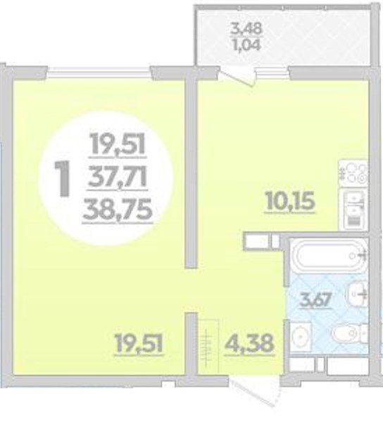 Фото №1: 1-комнатная квартира 38 м² - Майкоп
