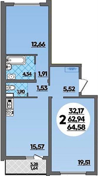 Фото №1: 2-комнатная квартира 64 м² - Майкоп