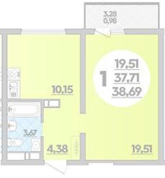 Фото №1: 1-комнатная квартира 38 м² - Майкоп