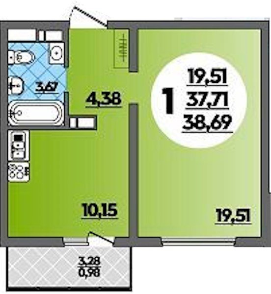Фото №1: 1-комнатная квартира 38 м² - Майкоп