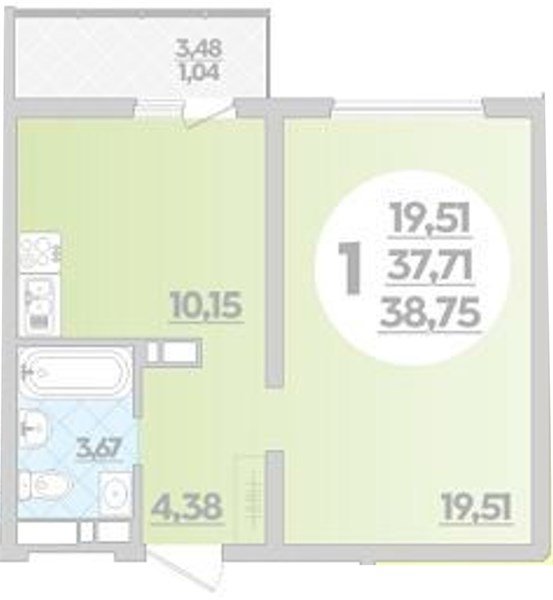 Фото №1: 1-комнатная квартира 38 м² - Майкоп