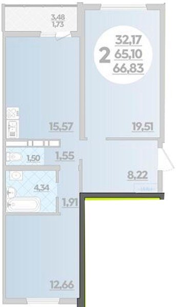Фото №1: 2-комнатная квартира 66 м² - Майкоп