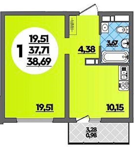 Фото №1: 1-комнатная квартира 38 м² - Майкоп