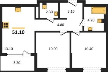 Фото №1: 2-комнатная квартира 51 м² - Краснодар, мкр. Прикубанский внутригородской округ, 