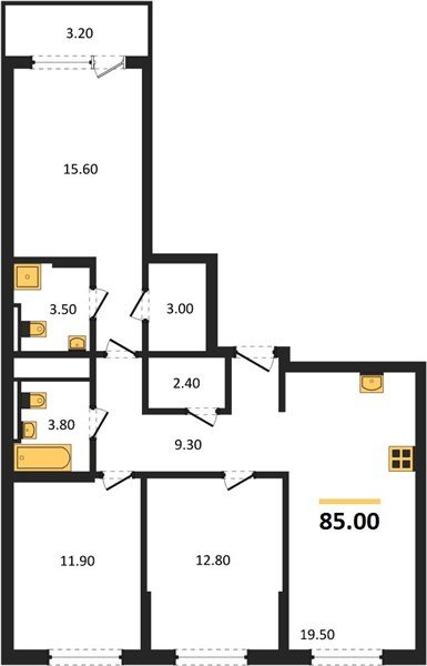 Фото №1: 3-комнатная квартира 85 м² - Краснодар, Прикубанский внутригородской округ, квартал Самолёт, мкр. жилой комплекс Самолёт-7