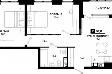 Фото №1: 2-комнатная квартира 61 м² - Мариуполь, р. Жовтневый, ул. Административная площадь