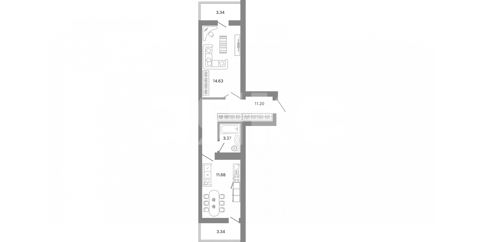 Фото №1: 1-комнатная квартира 44 м² - Мариуполь, р. Жовтневый, ул. Административная площадь