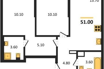 Фото №1: 2-комнатная квартира 51 м² - Краснодар, мкр. Прикубанский внутригородской округ, 