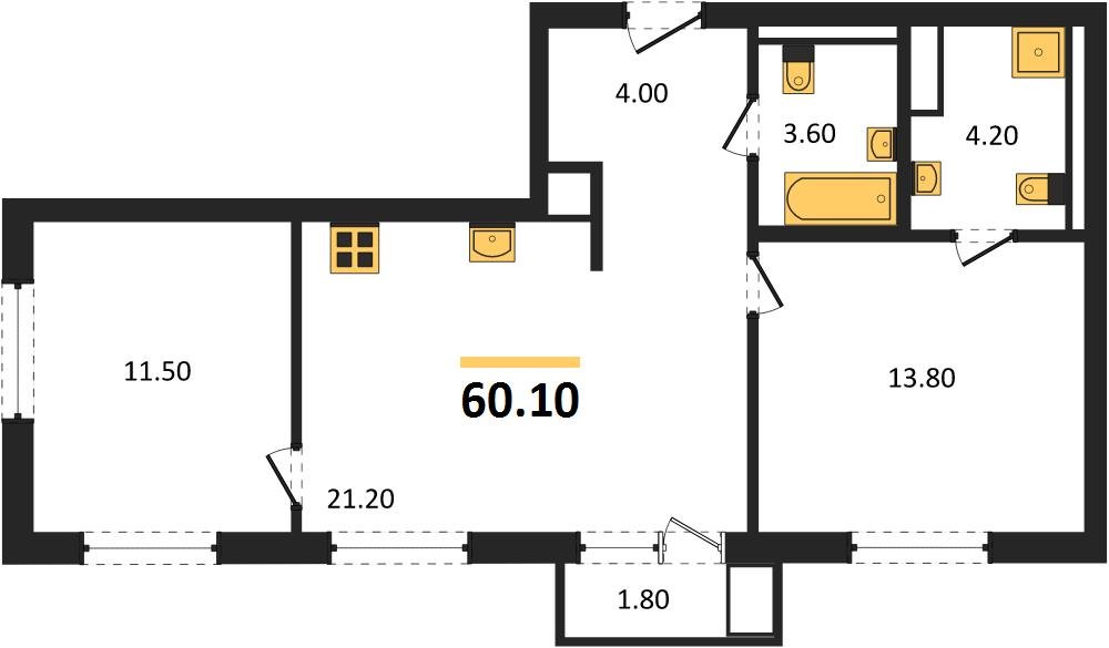 Фото №1: 2-комнатная квартира 60 м² - Краснодар, мкр. Прикубанский внутригородской округ