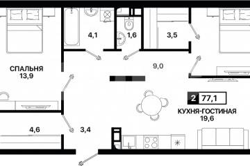 Фото №1: 2-комнатная квартира 77 м² - Мариуполь, р. Жовтневый, ул. Административная площадь