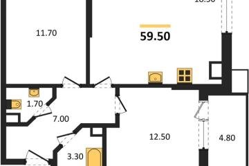 Фото №1: 2-комнатная квартира 59 м² - Краснодар, мкр. Парк Победы, 