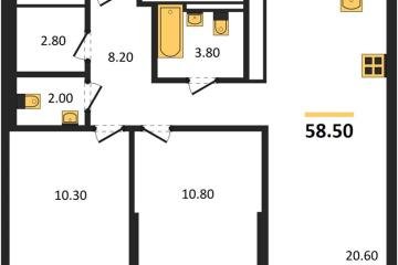 Фото №1: 2-комнатная квартира 58 м² - Краснодар, мкр. Прикубанский внутригородской округ, 