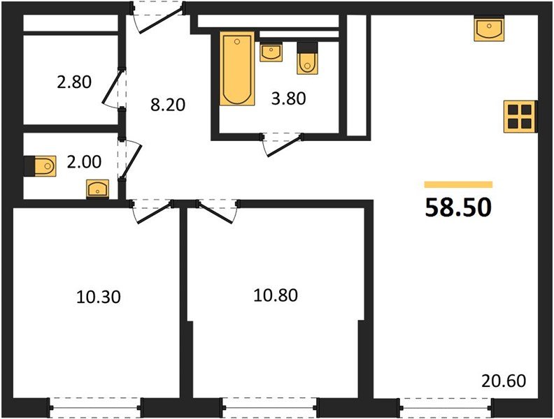 Фото №1: 2-комнатная квартира 58 м² - Краснодар, квартал Самолёт, жилой комплекс Самолёт-7, мкр. Прикубанский внутригородской округ