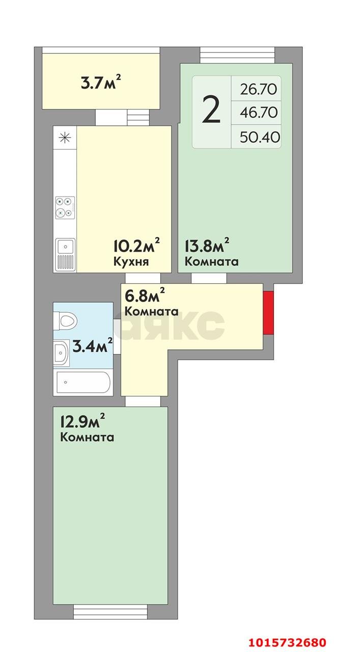 Фото №11: 2-комнатная квартира 51 м² - Краснодар, Прикубанский внутригородской округ, мкр. жилой комплекс Грани, ул. Западный Обход, 45к6