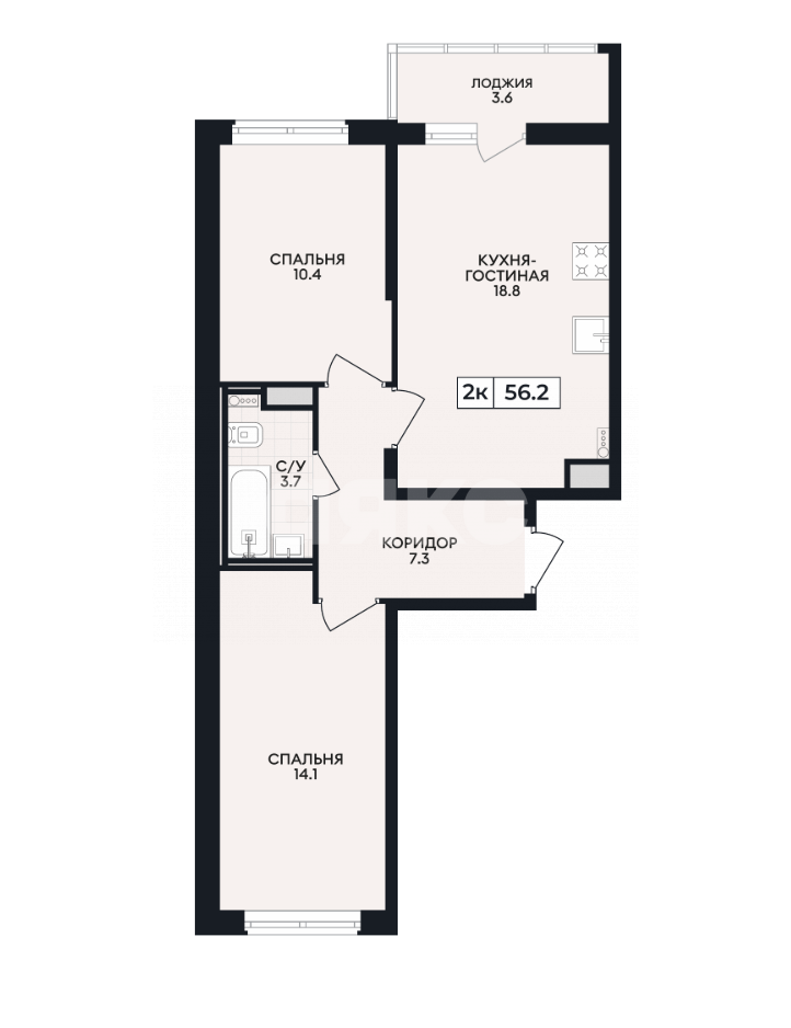 Фото №1: 2-комнатная квартира 56 м² - Мариуполь, р. Жовтневый, ул. Административная площадь
