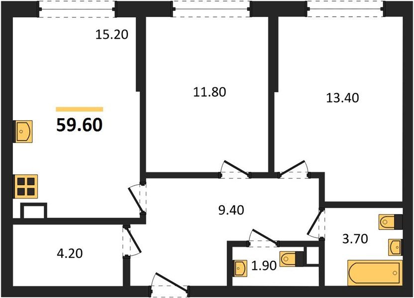 Фото №1: 2-комнатная квартира 59 м² - Краснодар, Прикубанский внутригородской округ, мкр. Догма Парк, ул. Марины Цветаевой, 33