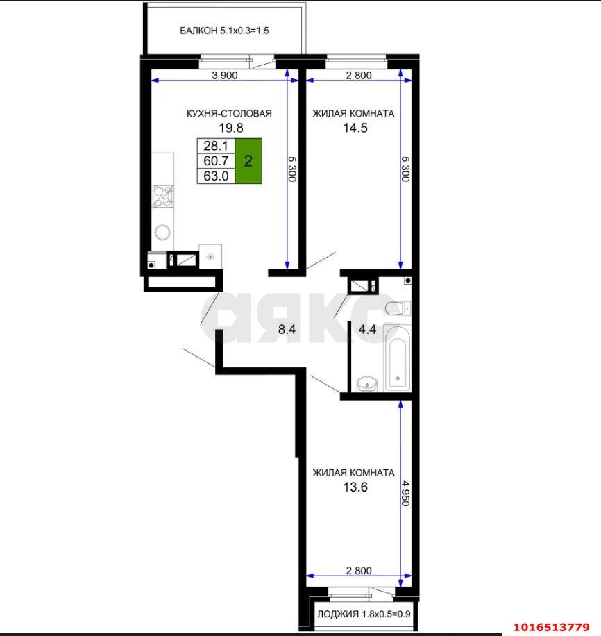 Фото №13: 2-комнатная квартира 65 м² - Краснодар, жилой комплекс Дыхание, мкр. Прикубанский внутригородской округ, ул. Лётчика Позднякова, 2к13