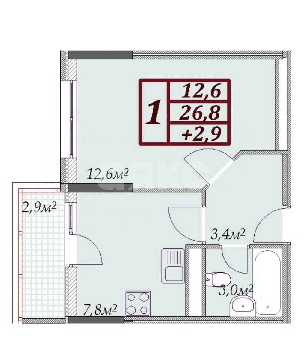 Фото №16: 1-комнатная квартира 30 м² - Анапа, Алексеевка, мкр. ЖК Лазурный, ул. Крестьянская, 27к1