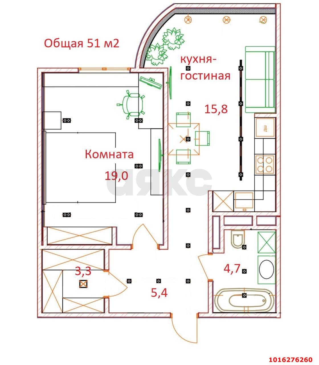 Фото №7: 1-комнатная квартира 51 м² - Краснодар, Западный внутригородской округ, Кожзавод, мкр. жилой комплекс Резиденция, ул. Кожевенная, 22