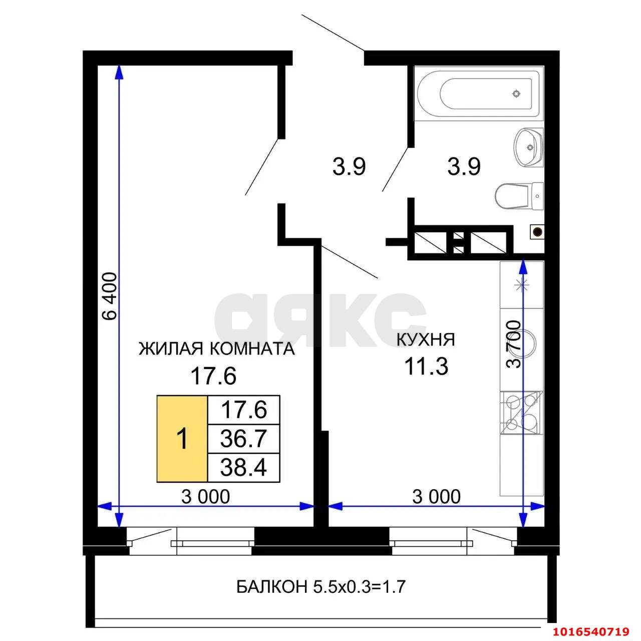 Фото №9: 1-комнатная квартира 44 м² - Краснодар, жилой комплекс Дыхание, мкр. Прикубанский внутригородской округ, ул. Лётчика Позднякова, 2к15