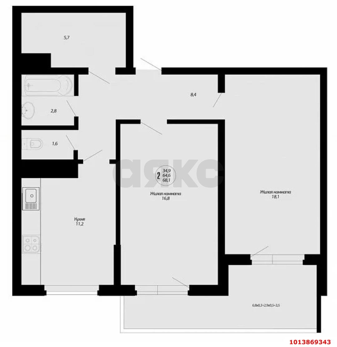 Фото №4: 2-комнатная квартира 63 м² - Краснодар, ул. имени Валерия Гассия, 4/7к3