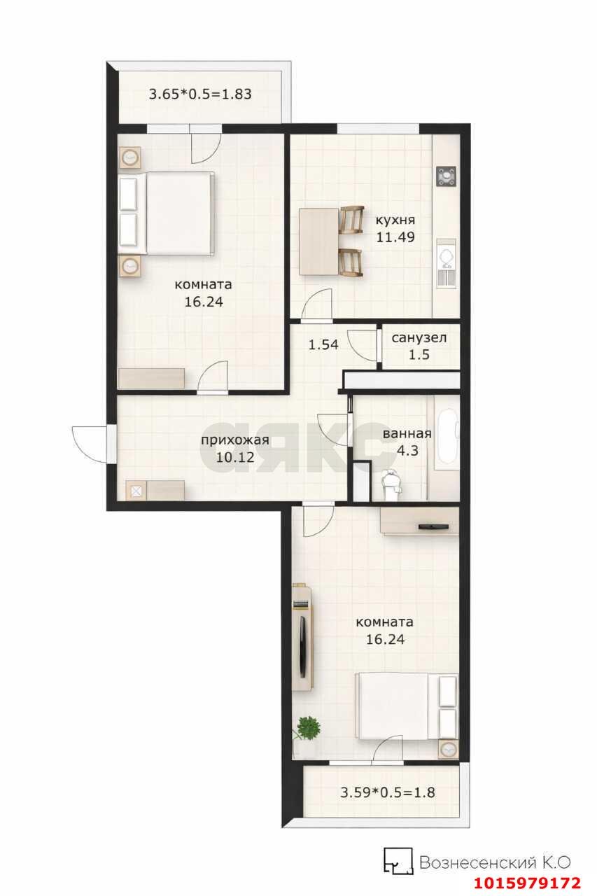 Фото №7: 2-комнатная квартира 65 м² - Краснодар, жилой комплекс Зелёный театр, Прикубанский внутригородской округ, мкр. жилой комплекс Мой Город, ул. Западный Обход, 39/1к7