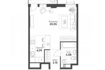 Фото №1: 1-комнатная квартира 31 м² - Мариуполь, р. Жовтневый, ул. Административная площадь