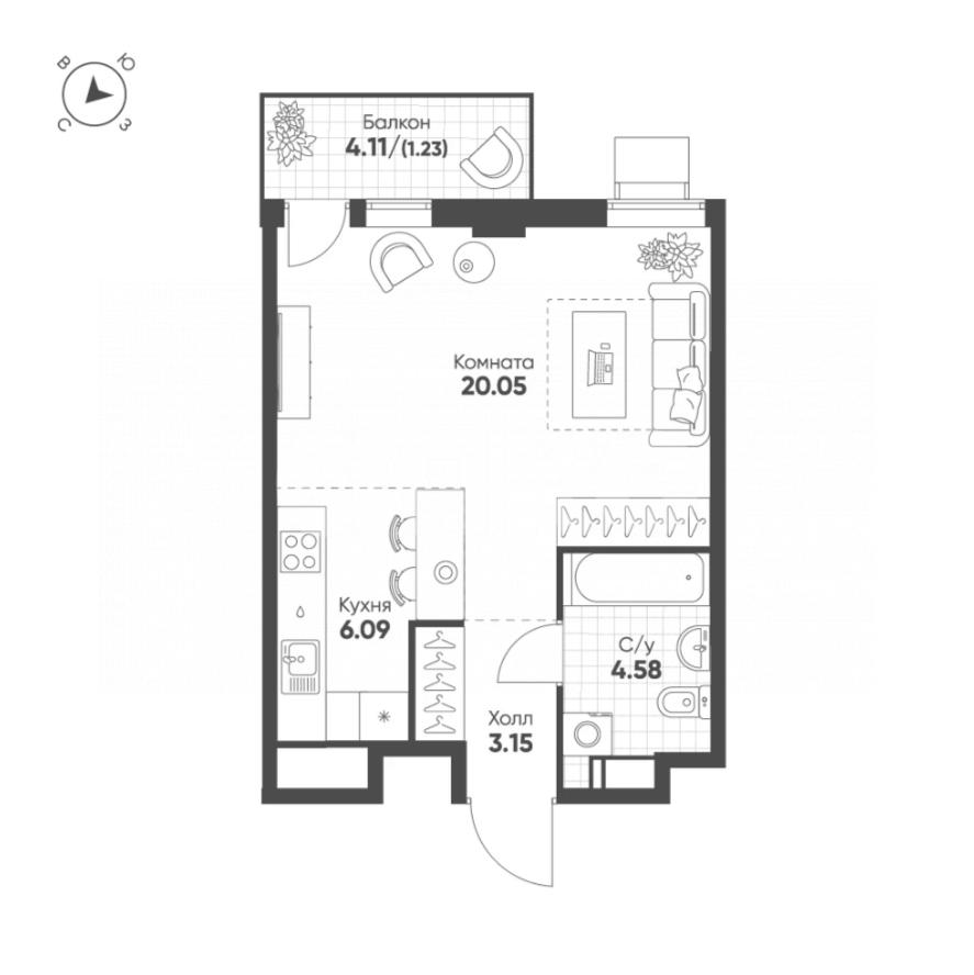 Фото №1: 1-комнатная квартира 31 м² - Мариуполь, р. Жовтневый, ул. Административная площадь