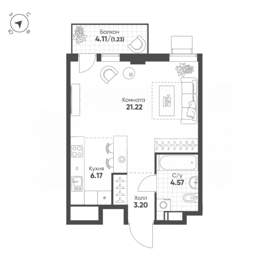 Фото №1: 1-комнатная квартира 36 м² - Мариуполь, р. Жовтневый, ул. Административная площадь