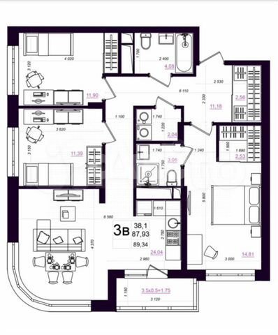 Фото №1: 3-комнатная квартира 89 м² - Тула, Центральный территориальный округ, мкр. ЖК Современник, ул. Оборонная, 102В