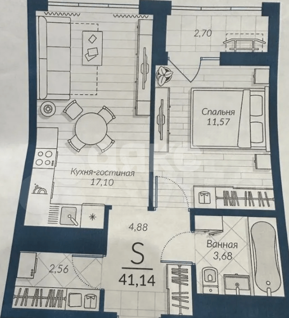 Фото №14: 2-комнатная квартира 42 м² - Тула, Привокзальный территориальный округ, мкр. Петровский квартал, ул. Маршала Полубоярова, 5