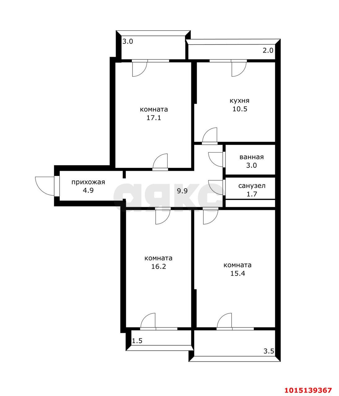 Фото №9: 3-комнатная квартира 78 м² - Краснодар, Прикубанский внутригородской округ, 9-й километр, мкр. Военный городок № 106, ул. имени Дзержинского, 54/13
