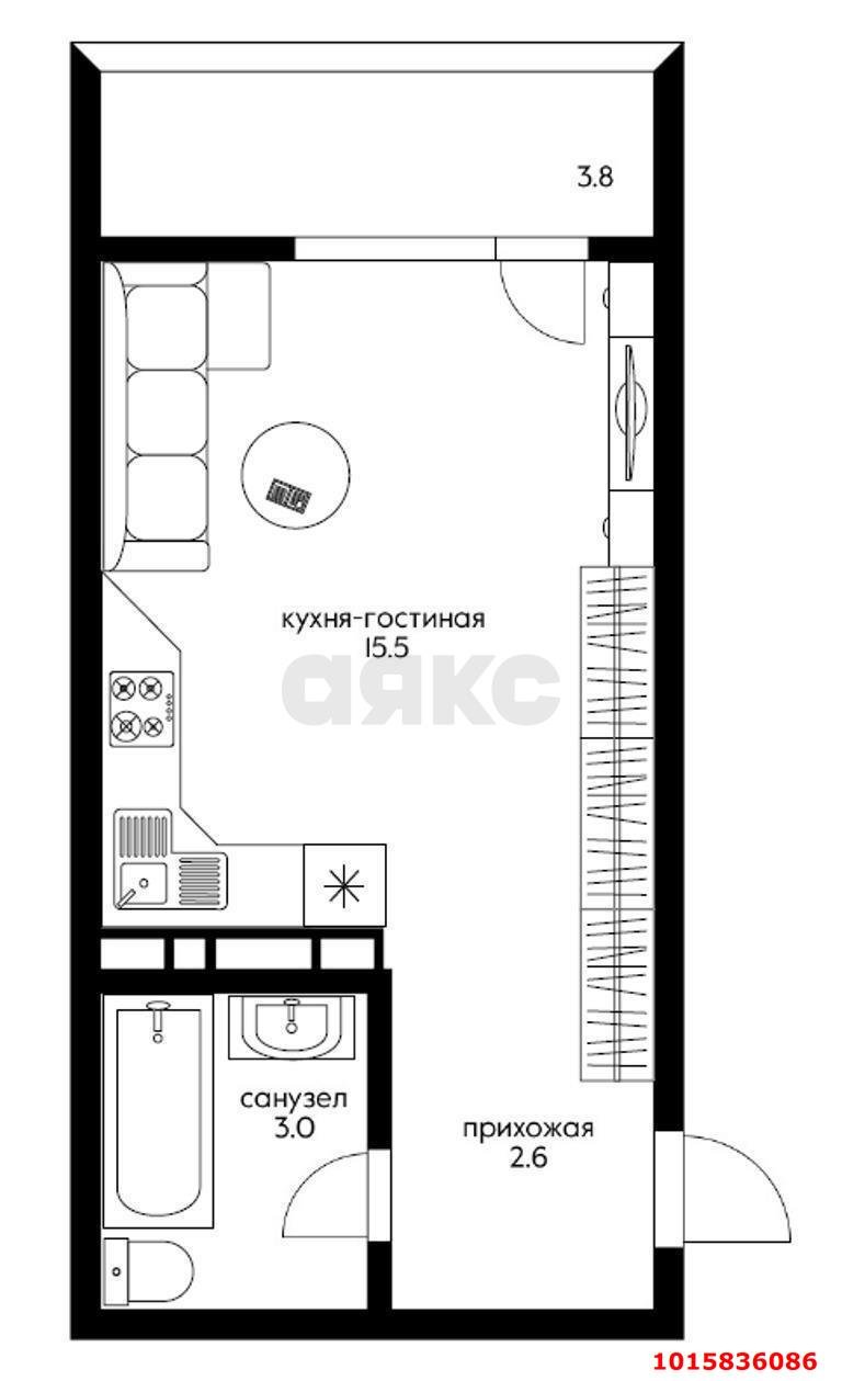 Фото №6: Студия <span class="whitespace-nowrap">20 м²</span>, <span class="whitespace-nowrap">3/9 эт.</span> - Краснодар, Прикубанский внутригородской округ, отделение № 2 Агрофирмы Солнечная, мкр. жилой комплекс Движение, ул. Западный Обход, 38/1к1