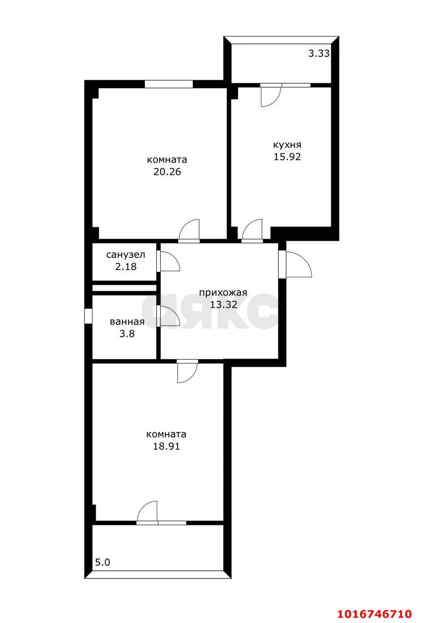 Фото №12: 2-комнатная квартира 82 м² - Краснодар, Центральный внутригородской округ, Черёмушки, мкр. жилой комплекс Черёмушки, ул. Кубанская, 45к3