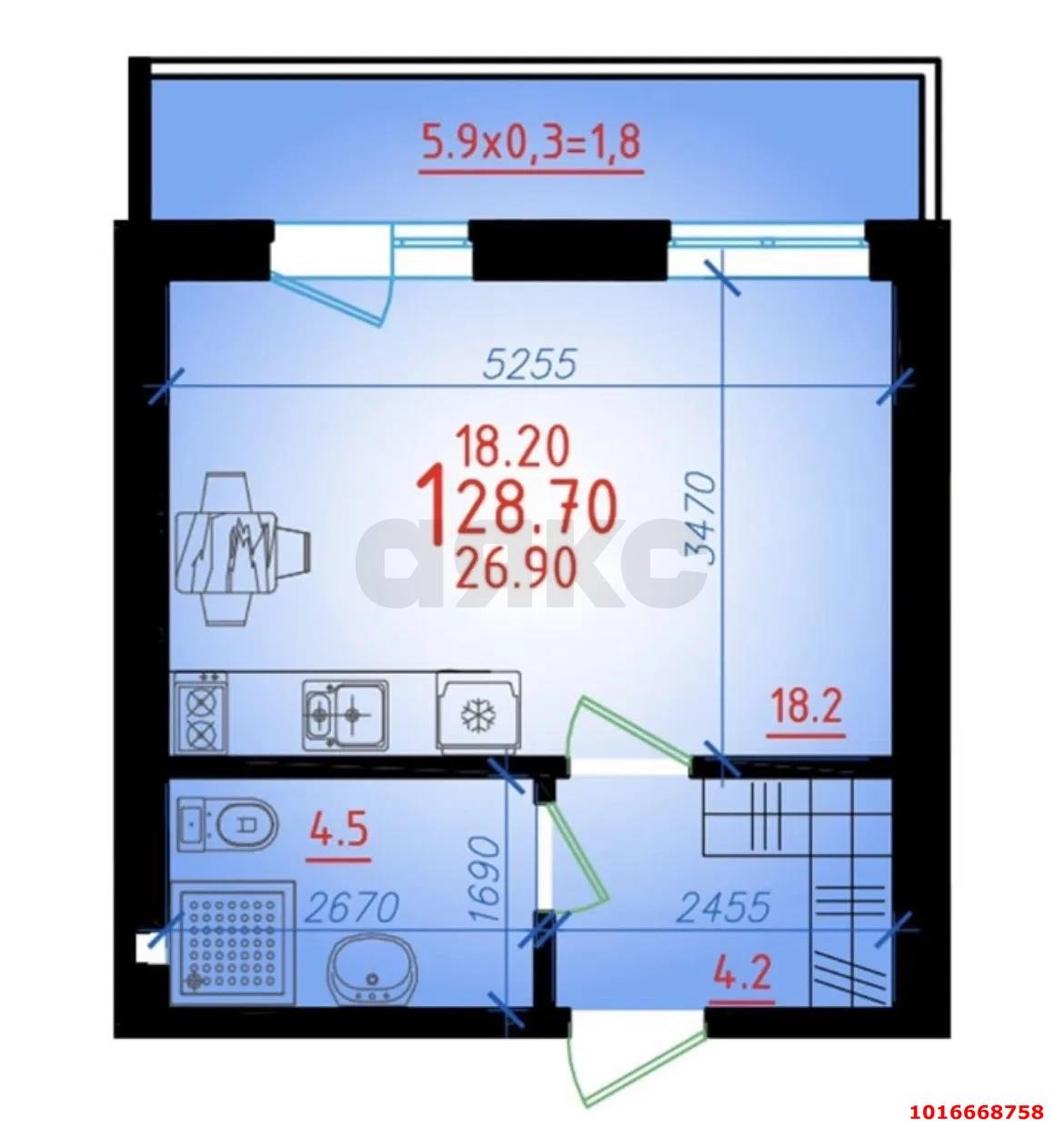 Фото №12: Студия 28 м² - Новая Адыгея, мкр. жилой комплекс Мега, ул. Бжегокайская, 90/3к2