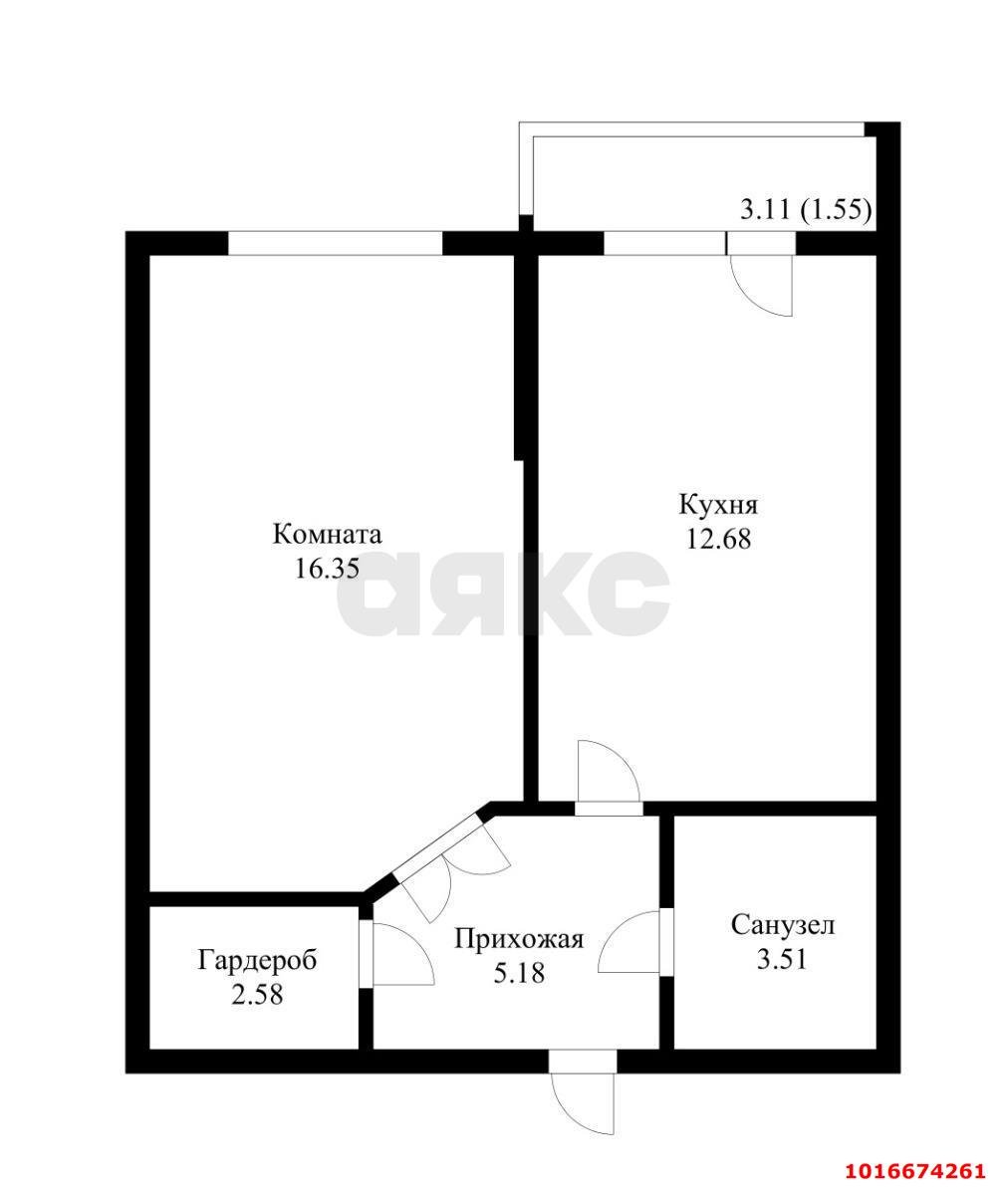Фото №12: 1-комнатная квартира 44 м² - Краснодар, Музыкальный, Прикубанский внутригородской округ, мкр. Завод Радиоизмерительных Приборов, ул. имени Мусоргского М.П., 11