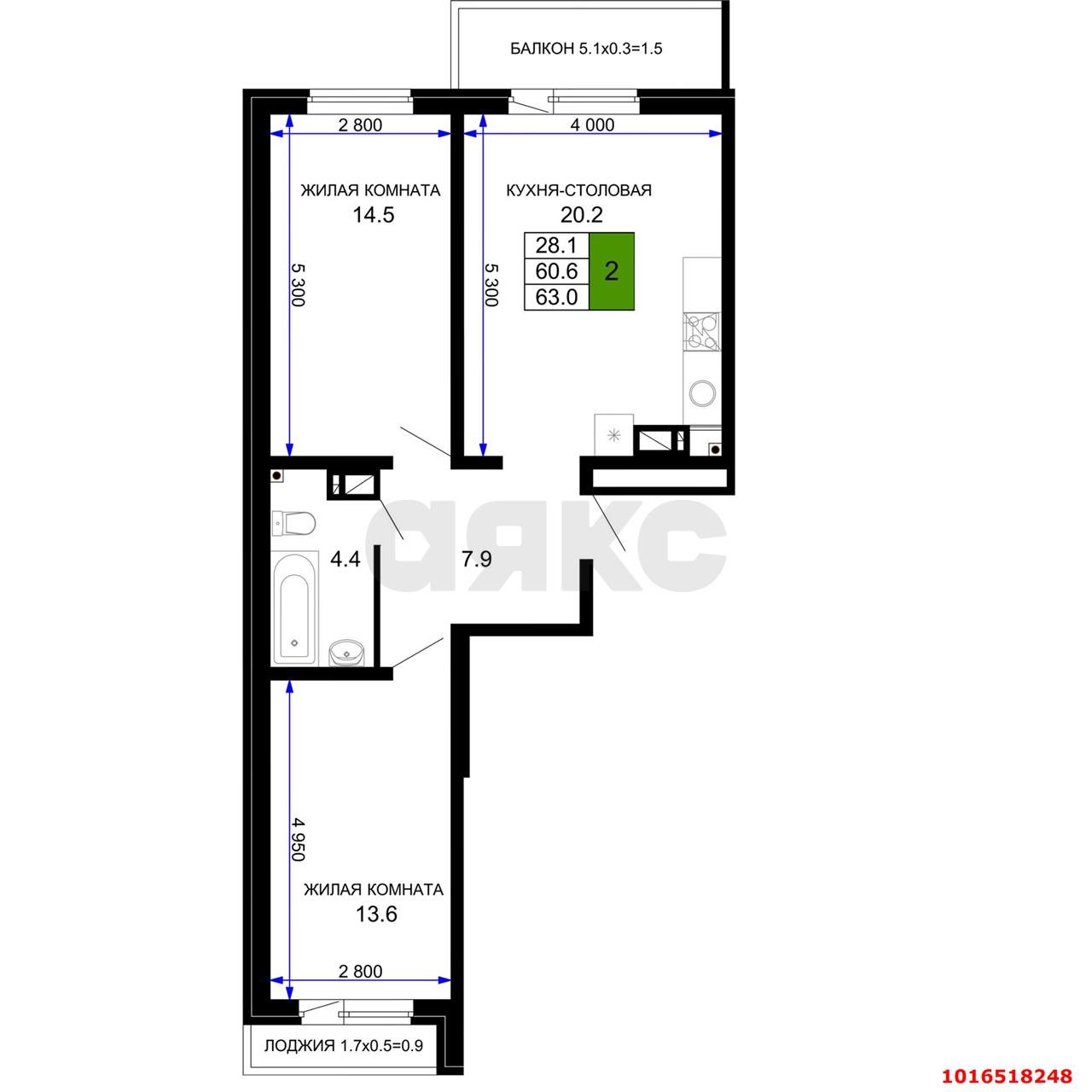 Фото №13: 2-комнатная квартира 65 м² - Краснодар, жилой комплекс Дыхание, мкр. Прикубанский внутригородской округ, ул. Лётчика Позднякова, 2к13