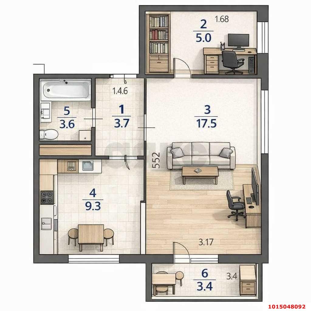 Фото №9: 1-комнатная квартира 44 м² - Краснодар, Славянский, мкр. Прикубанский внутригородской округ, ул. Заполярная, 35к7