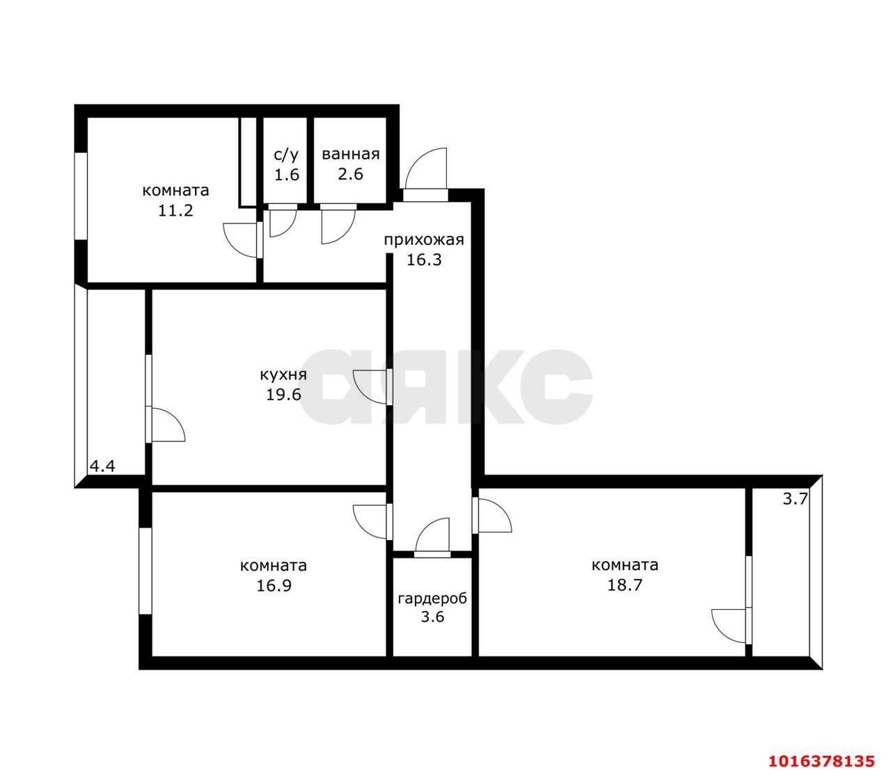 Фото №7: 3-комнатная квартира 90 м² - Яблоновский, мкр. ЖК Солнечный, ул. Солнечная, 55к21
