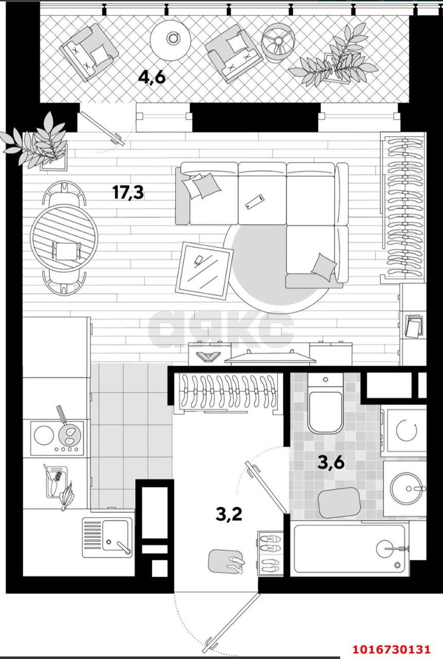 Фото №14: Студия 28 м² - Краснодар, Прикубанский внутригородской округ, мкр. жилой комплекс Самолёт-3, ул. Ивана Беличенко, 83