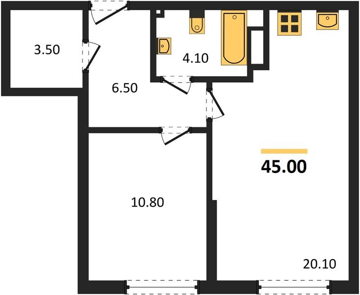 Фото №1: 1-комнатная квартира 45 м² - Краснодар, Прикубанский внутригородской округ, мкр. Догма Парк