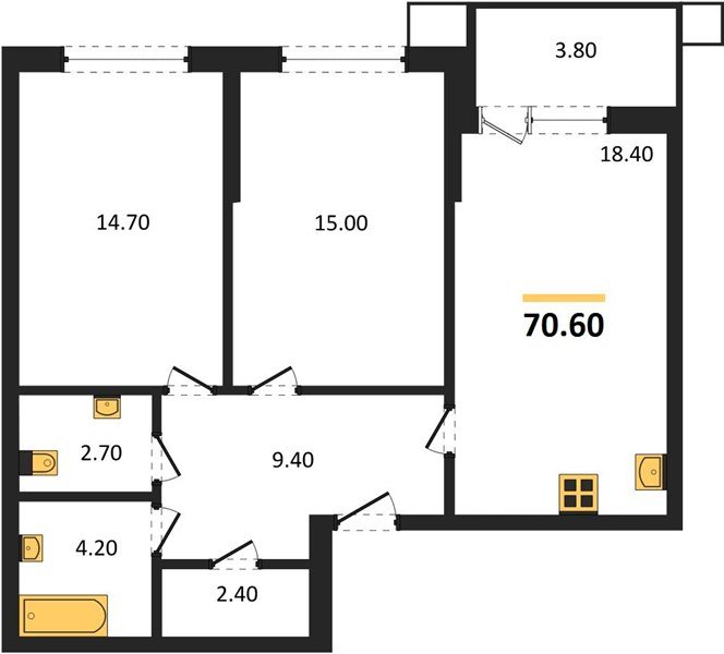 Фото №1: 2-комнатная квартира 70 м² - Краснодар, Прикубанский внутригородской округ, мкр. Парк Победы