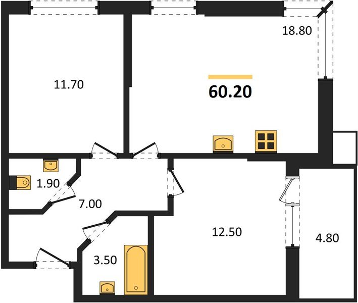 Фото №1: 2-комнатная квартира 60 м² - Краснодар, Прикубанский внутригородской округ, мкр. Парк Победы