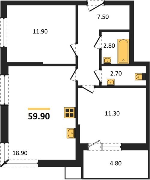 Фото №1: 2-комнатная квартира 59 м² - Краснодар, Прикубанский внутригородской округ, мкр. Парк Победы