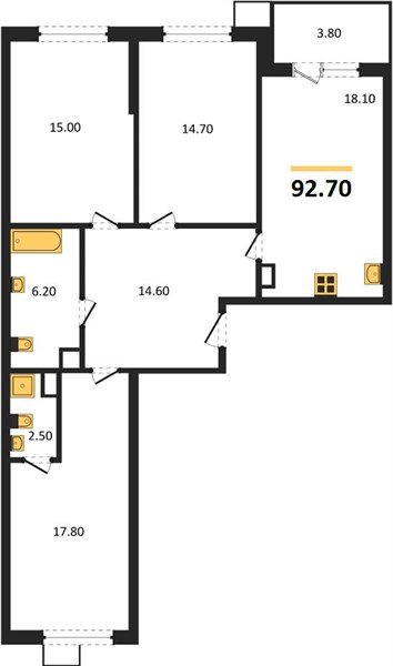 Фото №1: 3-комнатная квартира 92 м² - Краснодар, Прикубанский внутригородской округ, мкр. Парк Победы