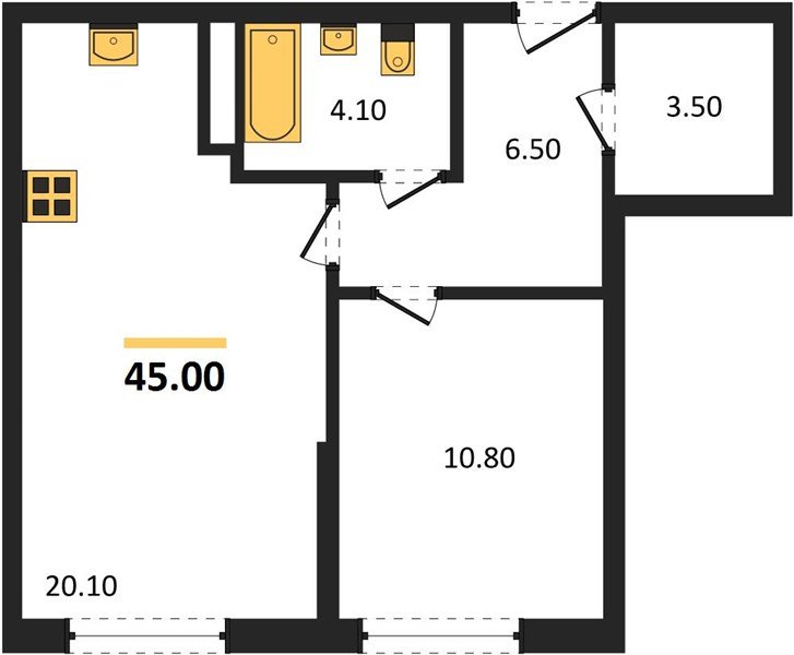 Фото №1: 1-комнатная квартира 45 м² - Краснодар, Прикубанский внутригородской округ, мкр. Догма Парк