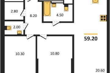 Фото №1: 2-комнатная квартира 59 м² - Краснодар, мкр. квартал Самолёт 7,