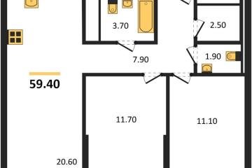 Фото №1: 2-комнатная квартира 59 м² - Краснодар, мкр. квартал Самолёт 7,
