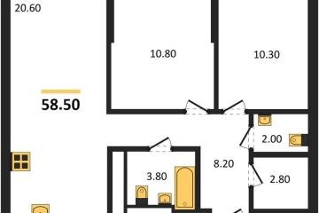 Фото №1: 2-комнатная квартира 58 м² - Краснодар, мкр. квартал Самолёт 7,