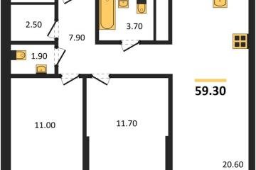 Фото №1: 2-комнатная квартира 59 м² - Краснодар, мкр. квартал Самолёт 7,